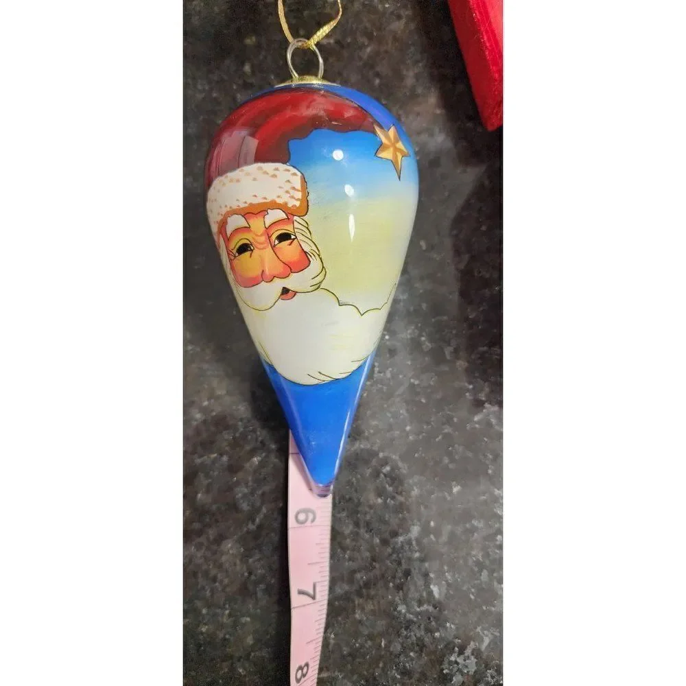 JC Penney Santa Reverse Painted Teardrop Ornament